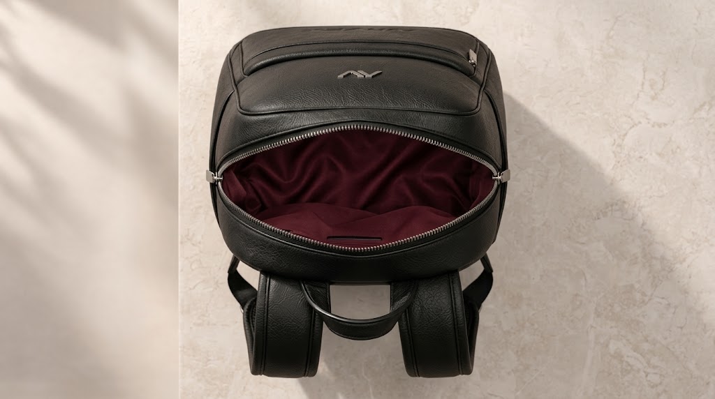 Oxblood interior detail — open top view